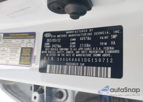 2013 Kia Optima Sx из США, поврежденный, VIN 5XXGR4A61DG159712